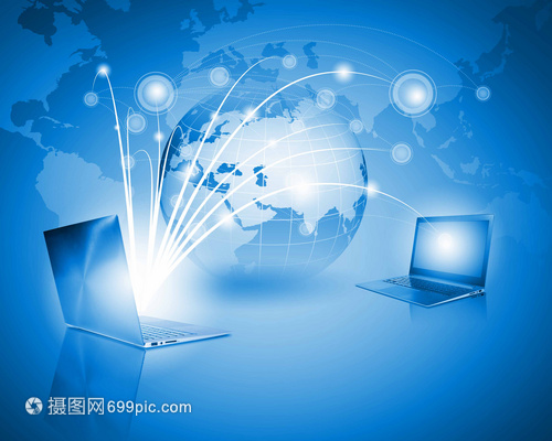網(wǎng)絡(luò)背景上帶地球儀插圖的筆記本電腦圖像